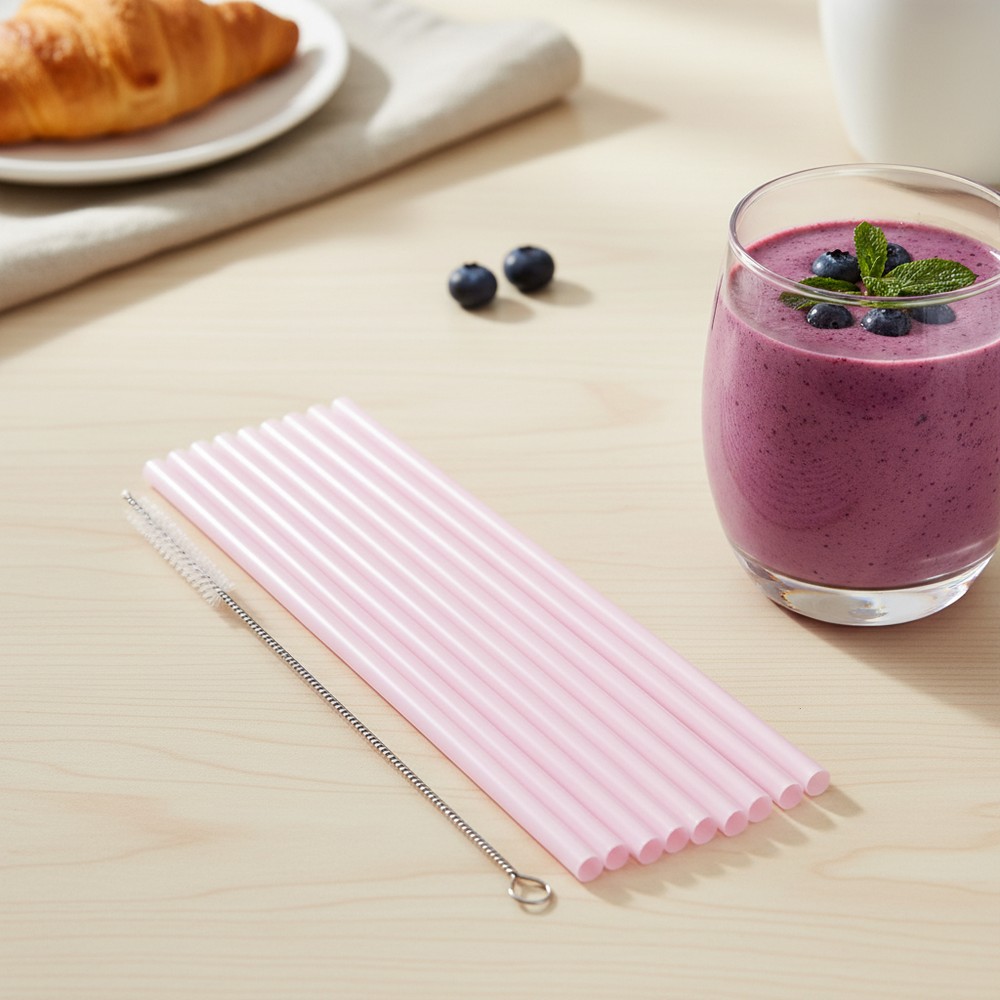 Plastiksugerør Med Børste Lyserød