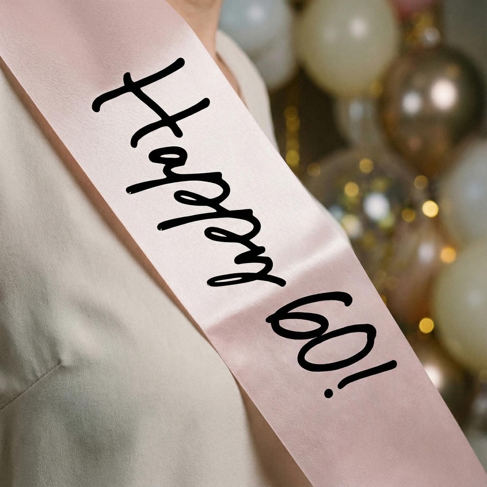 Happy 60 Skråbånd Creme/Sort (9.5 cm x 76 cm) | 60 år Skråbånd - Festtilbehør - Temashop