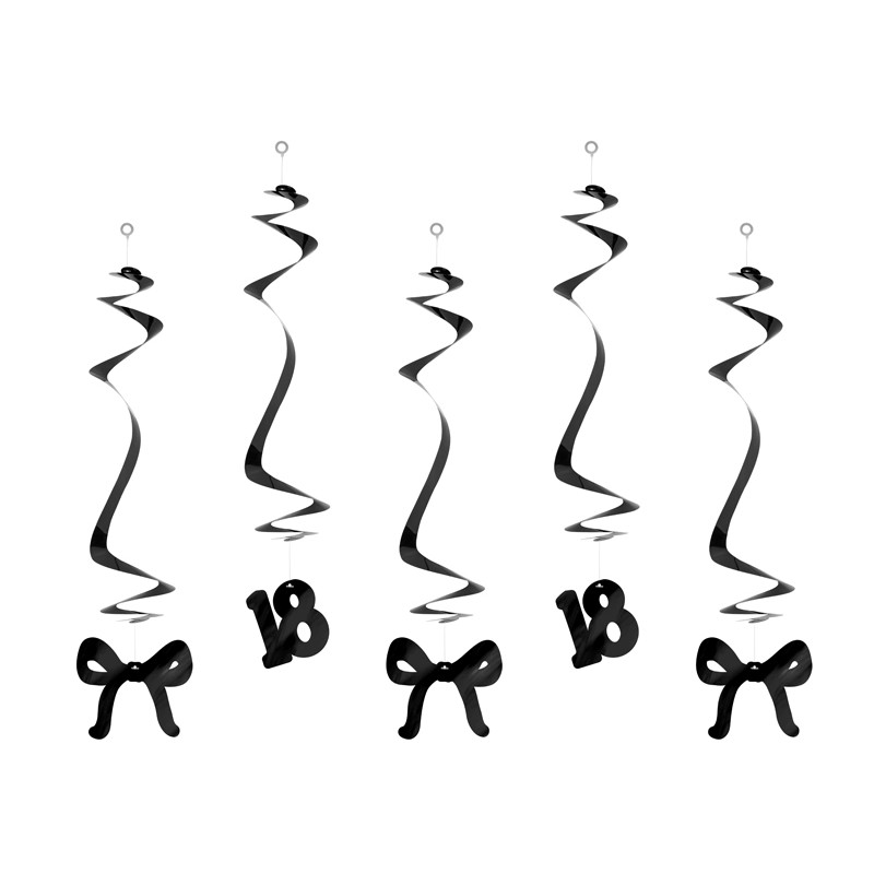 18-Års Sløjfe Swirls Sort - 5 stk (50 cm) | 18 år Spiraler/string - Temashop
