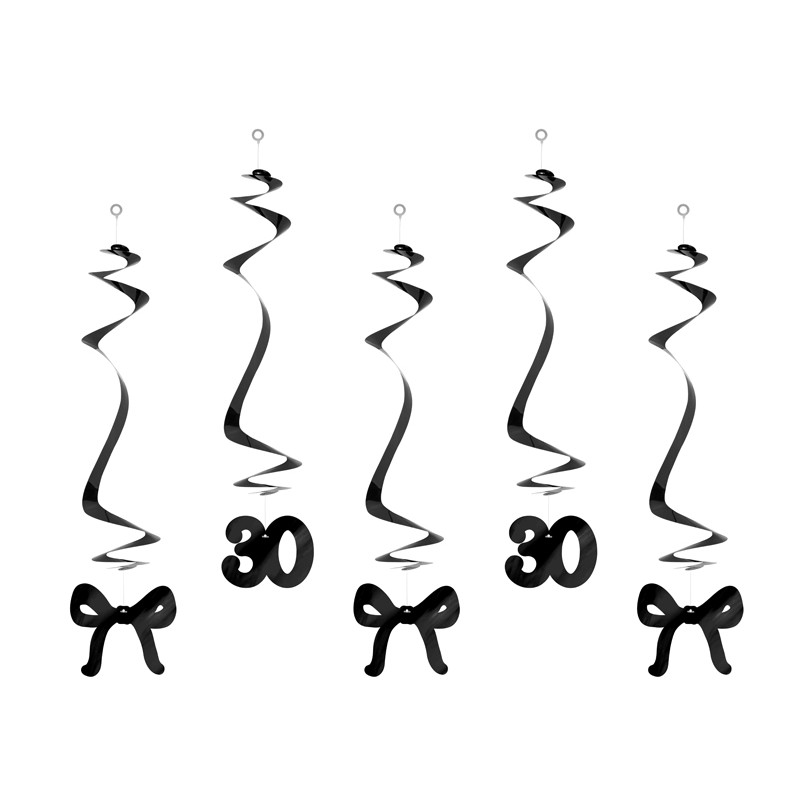 30-Års Sløjfe Swirls Sort - 5 stk (50 cm) | 30 år Spiraler/string - Temashop