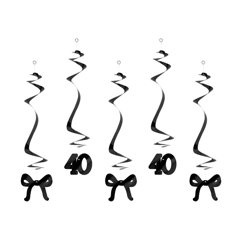 40-Års Sløjfe Swirls Sort - 5 stk (50 cm) | 40 år Spiraler/string - Temashop