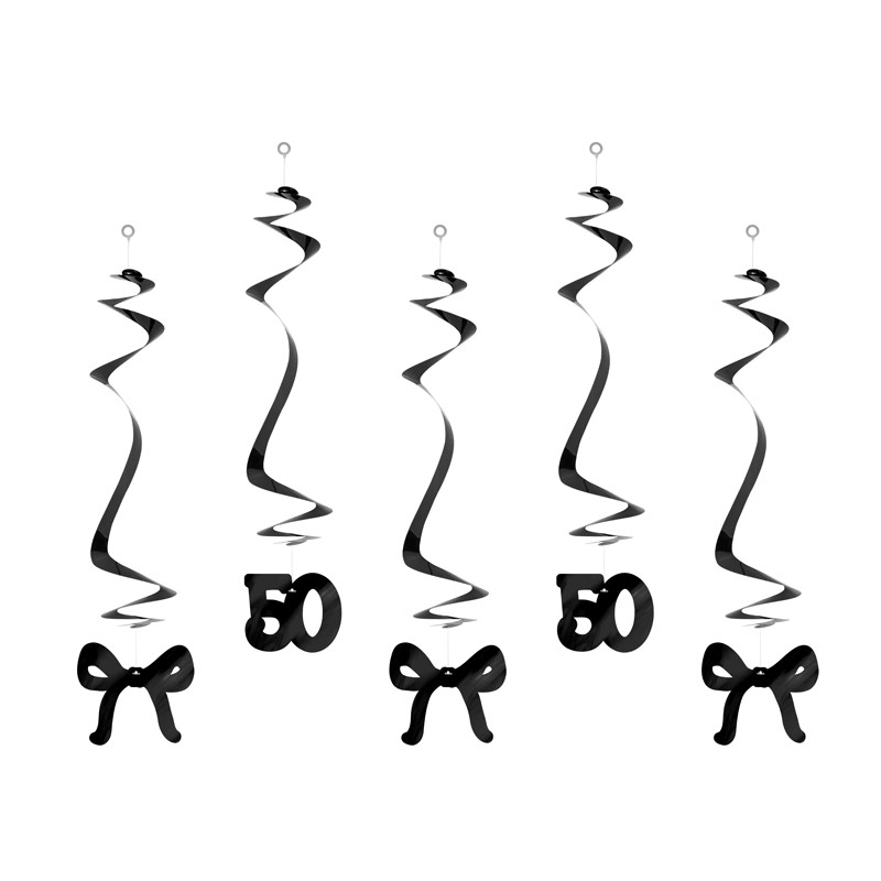 50-Års Sløjfe Swirls Sort - 5 stk (50 cm) | 50 år Spiraler/string - Temashop