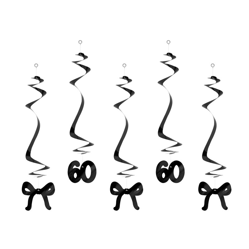 60-Års Sløjfe Swirls Sort - 5 stk (50 cm) | 60 år Spiraler/string - Temashop