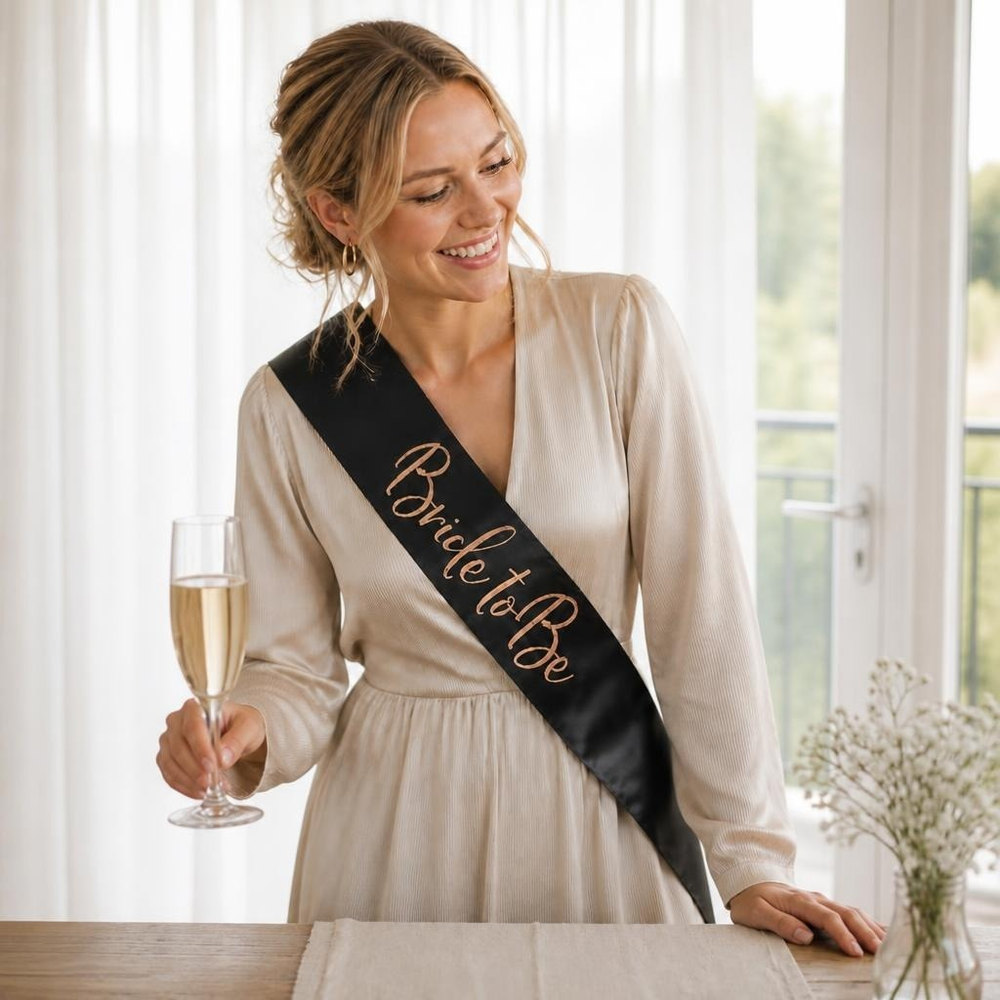 Bride To Be Satin Skråbånd Sort (75 x 10 cm) | Bachelorette Skråbånd - Festtilbehør - Temashop