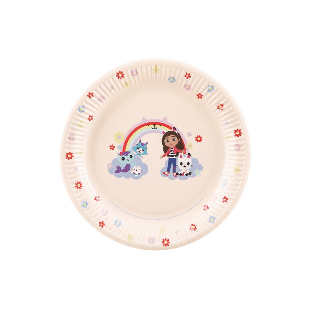 Gabbys Dukkehus Regnbue Paptallerkener - 6 stk (23 x 23 cm) | Gabbys Dollhouse Tallerkner - Temashop