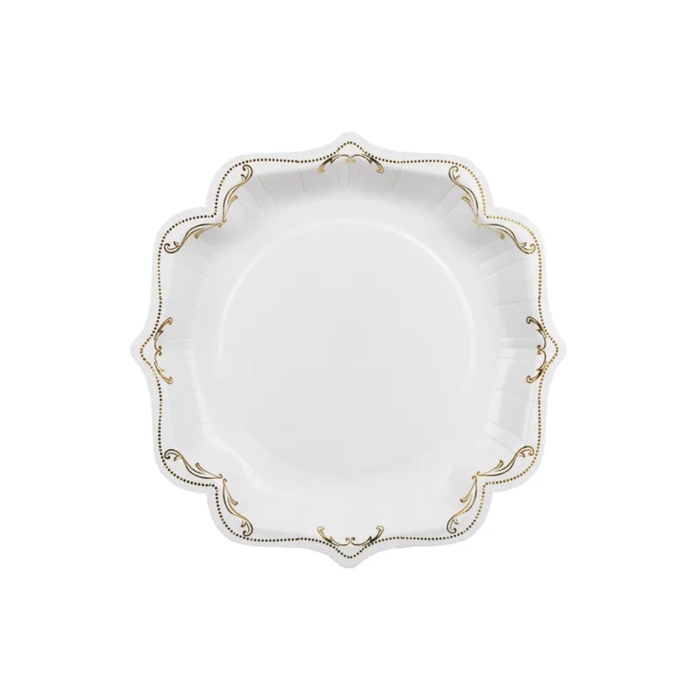 Guld Ornament Firkantede Paptallerkener - 6 stk (26 cm) | Hvidt tema Tallerkner - Temashop