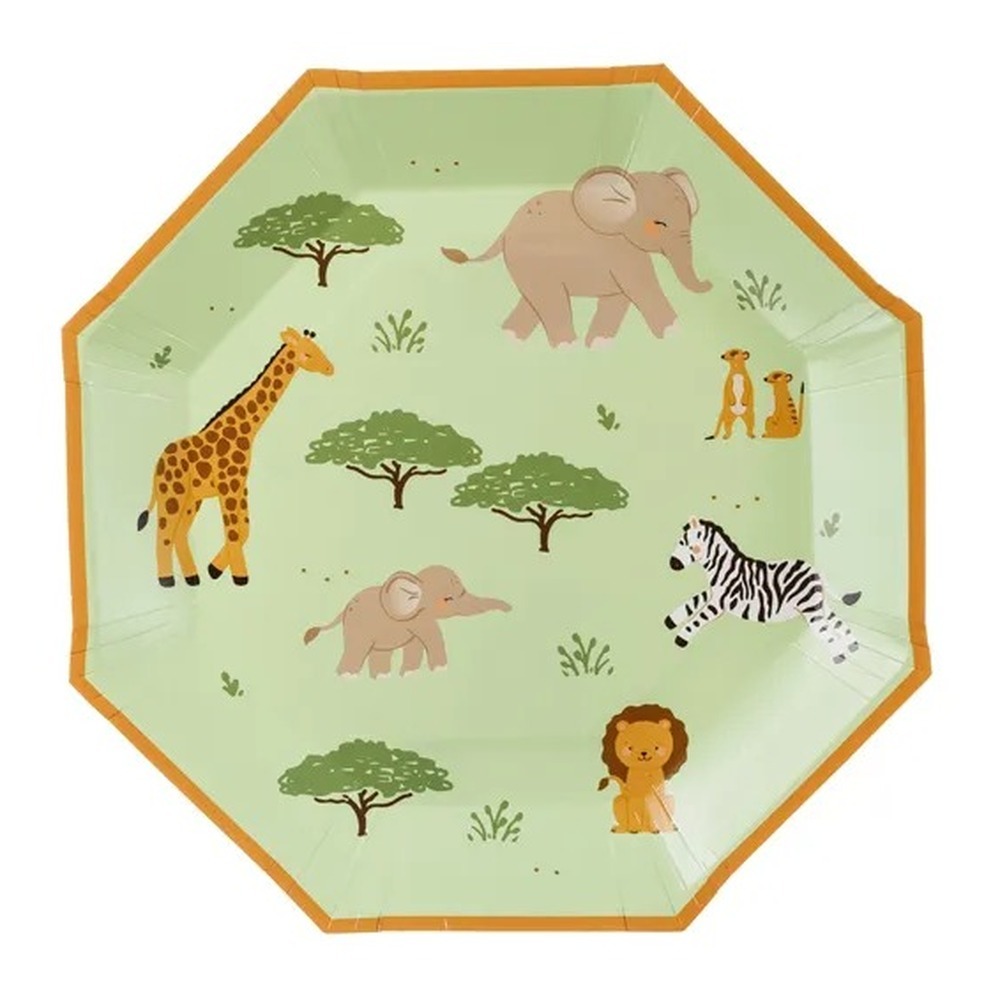 Safari Paptallerkener Grøn/Orange - 6 stk (Ø 23 cm) | Safari Tallerkner - Temashop