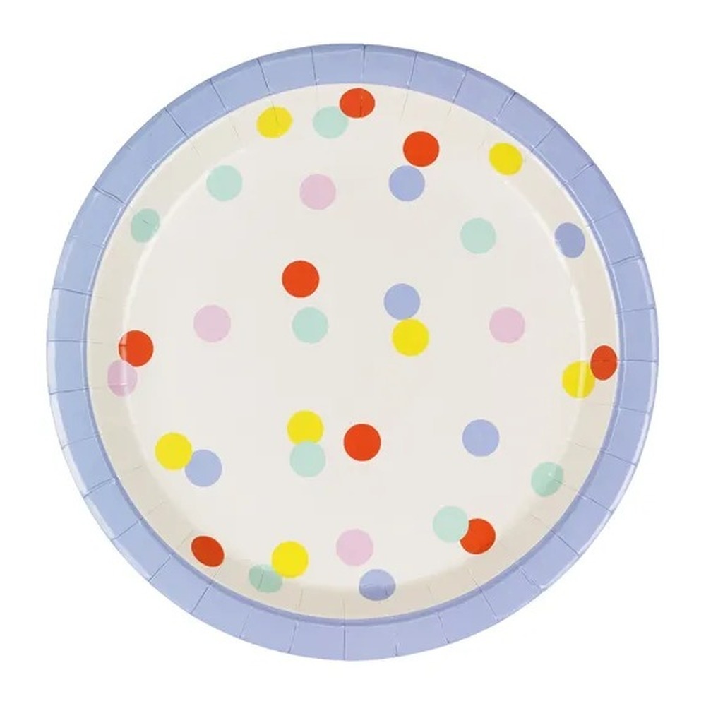 Konfetti Paptallerkener Beige/Blå - 6 stk (Ø 23 cm) | Konfetti tema Tallerkner - Temashop