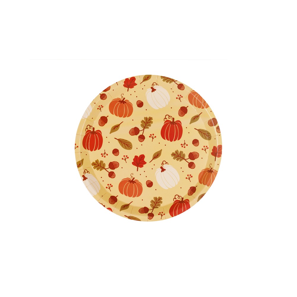 Græskar Og Agern Paptallerkener - 6 stk (Ø 23 cm) | Thanksgiving Tallerkner - Temashop