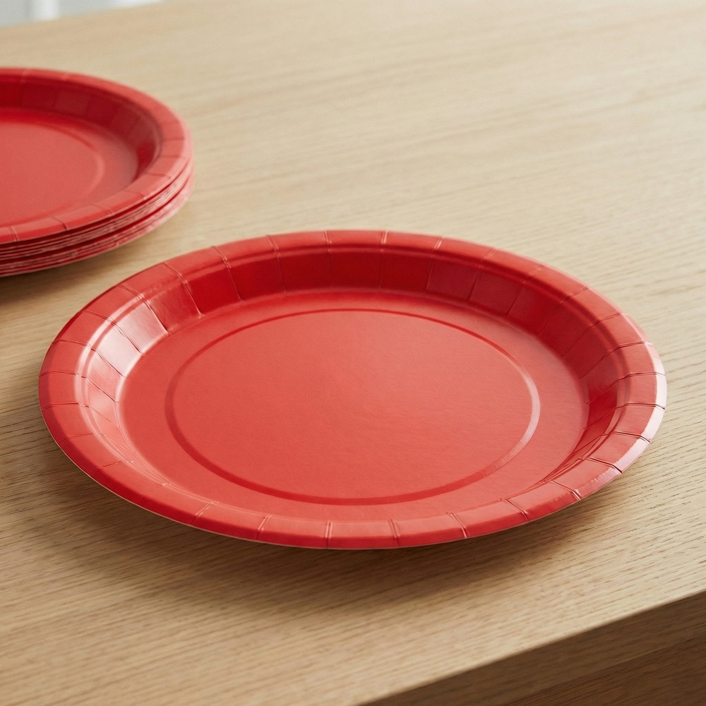 Paptallerkener Rød - 6 stk (18 cm) | Rødt tema Tallerkner - Temashop