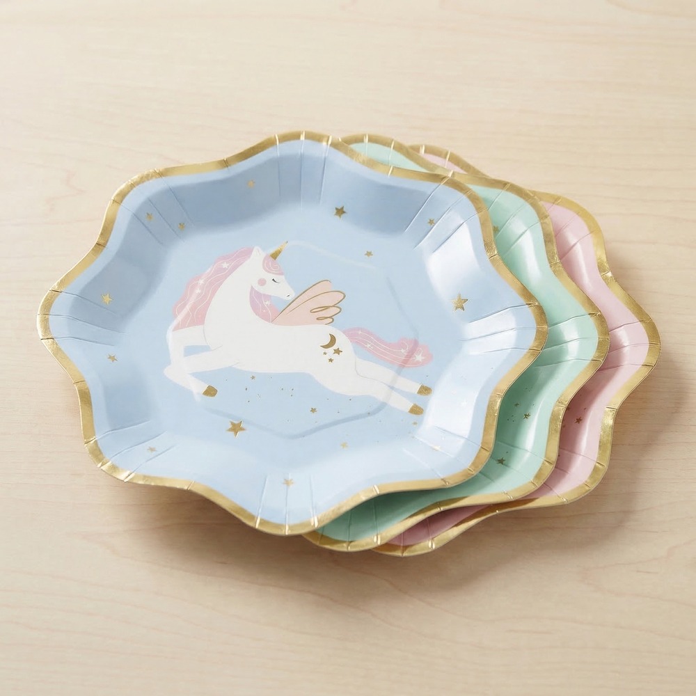 Enhjørning Tallerkener Pastel - 6 stk (18 x 18 cm) | Enhjørning Tallerkner - Temashop