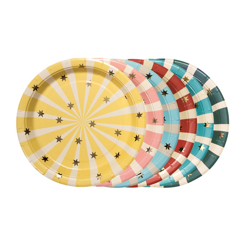 Stribede Cirkus Tallerkener - 6 stk (18 x 18 cm) | Cirkus Tallerkner - Temashop