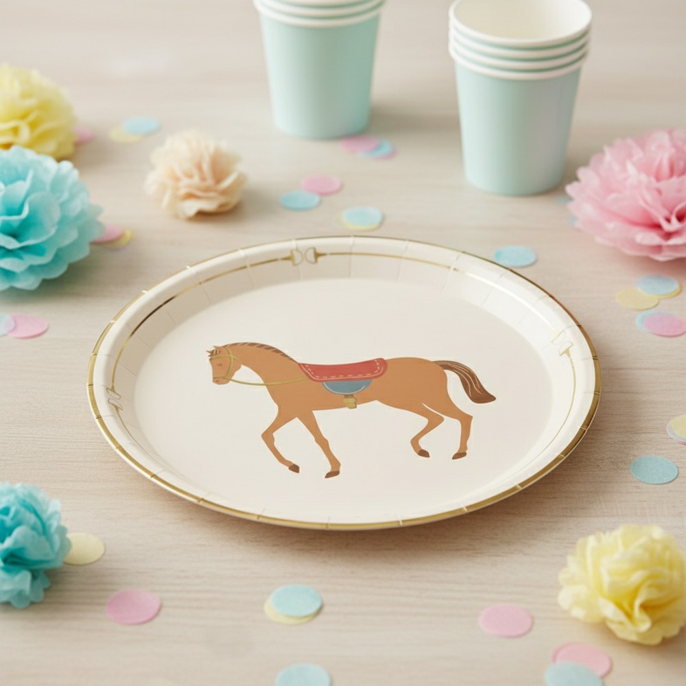 Heste Paptallerkener - 6 stk (23 cm) | Hest Tallerkner - Temashop