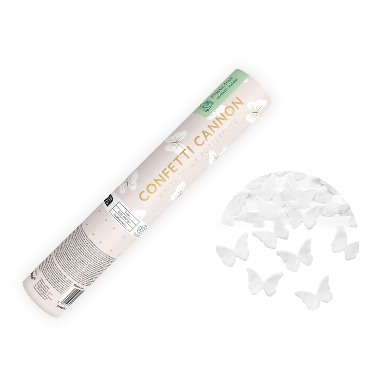 Konfettirør Sommerfugle Hvid