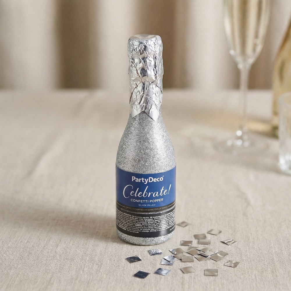 Champagne Konfettikanon Sølv - 1 stk (20,5 cm) | Nytår Konfetti - Temashop