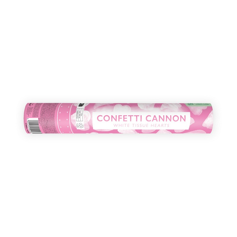 Hjerte Konfettikanon Hvid - 1 stk (28 cm) | Bryllup Konfetti - Temashop