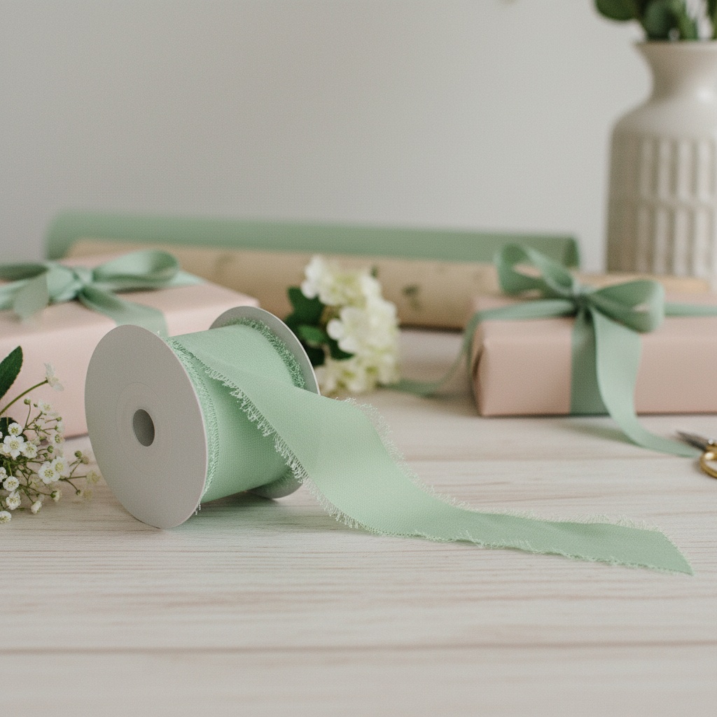 Chiffonbånd Salviegrøn - 1 stk (40 mm x 10 m) | Grønt tema Bånd - Temashop