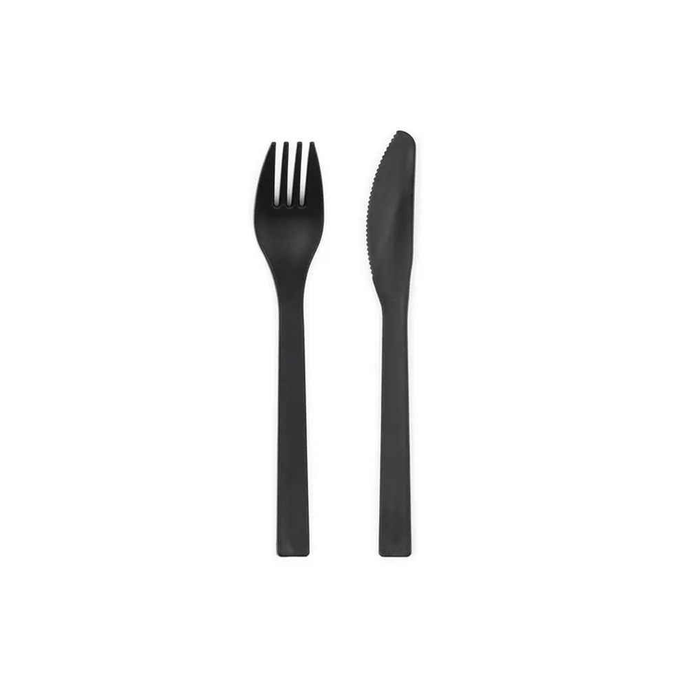 Genanvendeligt Plast Bestik Sort - 12 stk (18 x 18,5 cm) | Sort tema Bestik - Temashop