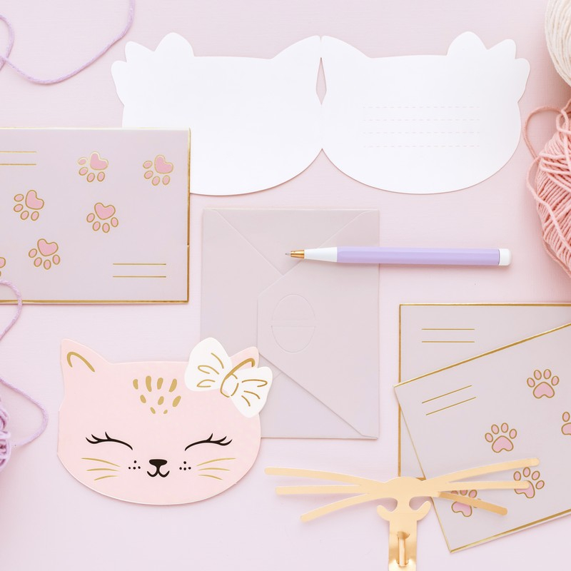 Katte Invitationer - 6 stk (13 x 10 cm) | Kat Invitationer - Temashop