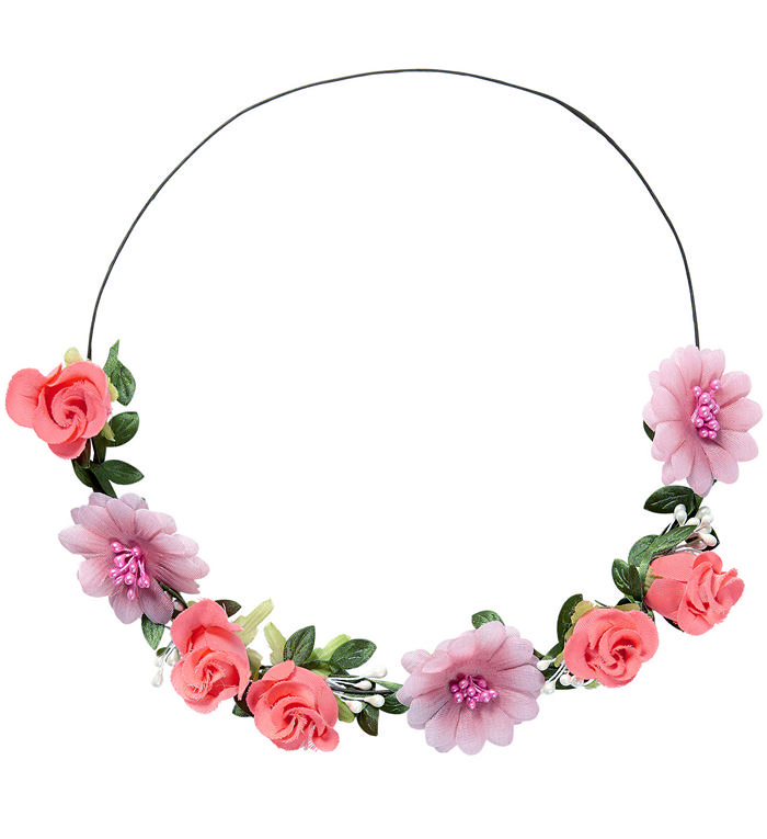 Pink Blomster Bånd | 60'erne Hippie Hårbøjle / Pandebånd / Hårbånd - Hovedtilbehør - Temashop