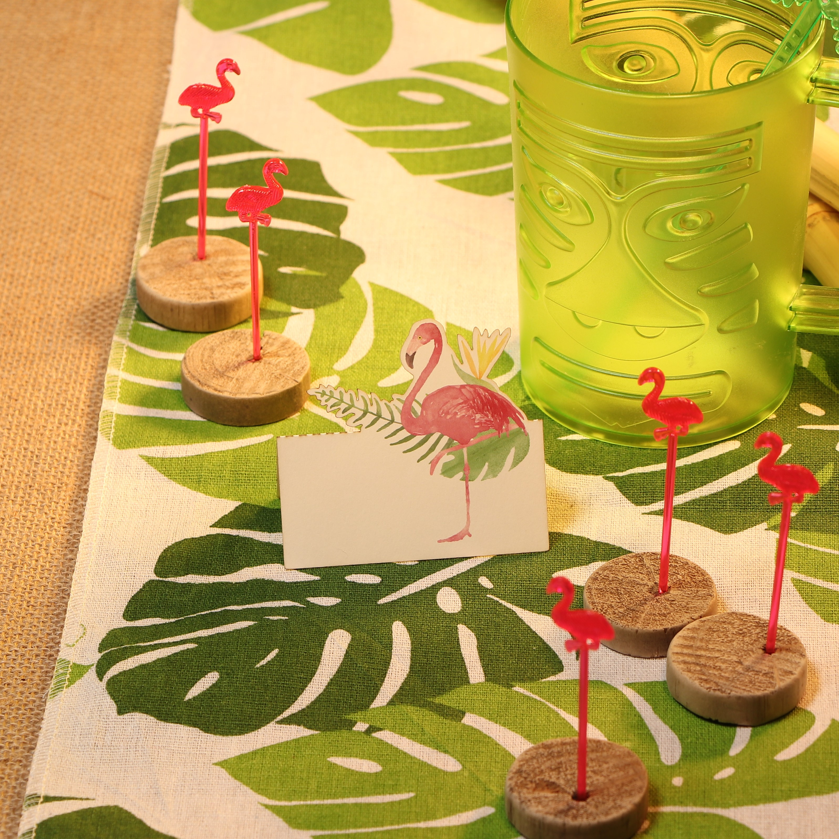Pink Flamingo Bordkort - 6 stk (8 x 8 cm) | Flamingo Bordnumre / bordkort / holdere - Temashop