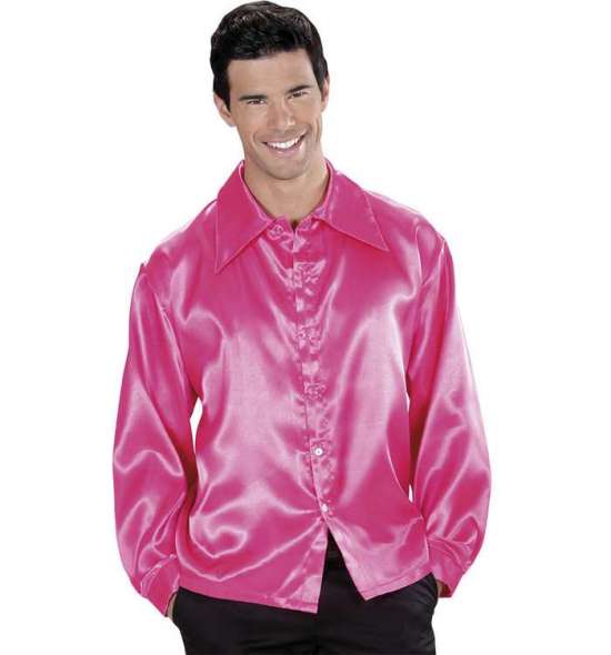 Pink Satin Skjorte - Årtier kostume til voksne i størrelserne S-XL | 80'erne Totally kostume til mænd - Temashop