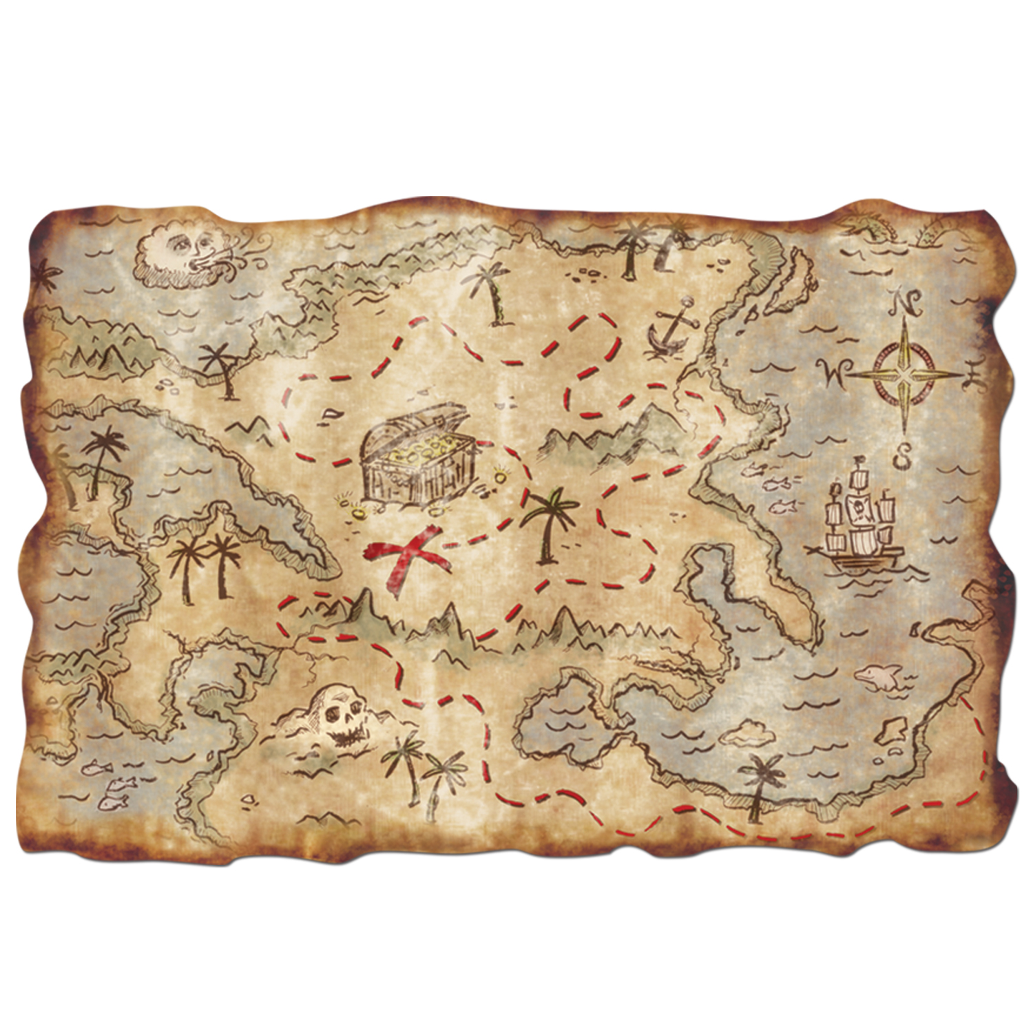 Pirat Skattekort - 1 stk (30 x 46 cm) | Pirat Selskabsspil - Temashop