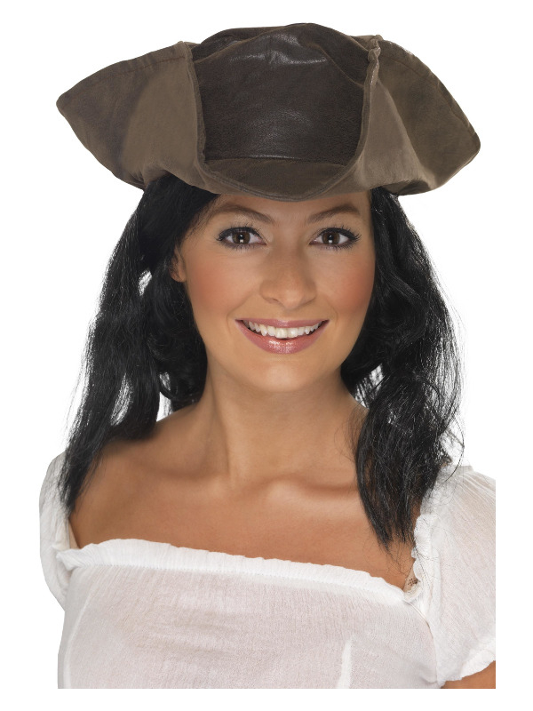 Pirathat Med Hår Brun/Sort | Pirat Hat / Hue / Hjelm - Hovedtilbehør - Temashop