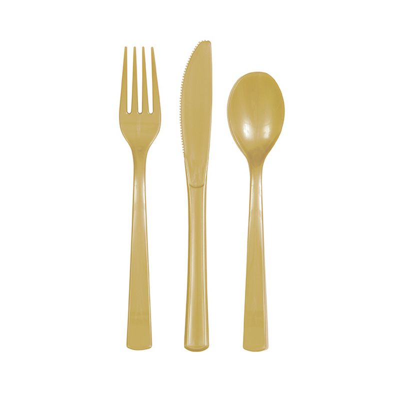 Plastik Bestik Guld - 18 stk (17 cm) | Guld tema Bestik - Temashop