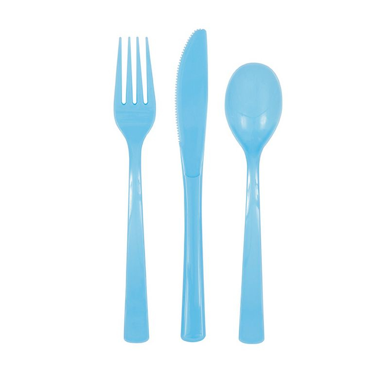 Plastik Bestik Lyseblå - 18 stk (17 cm) | Blåt tema Bestik - Temashop