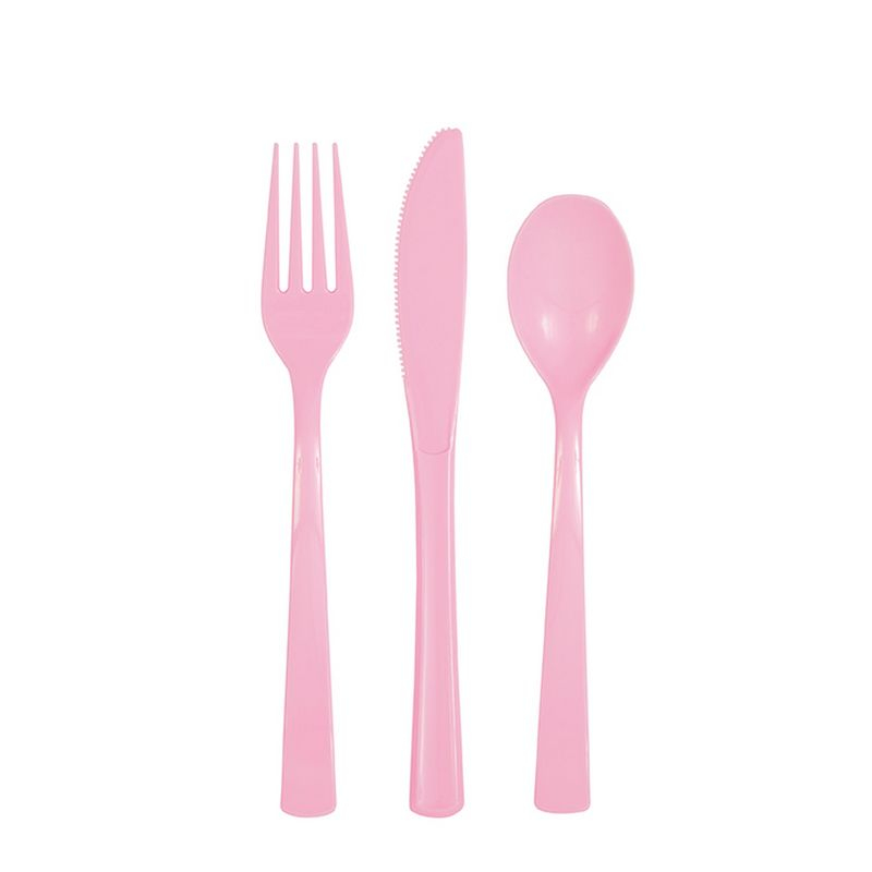 Plastik Bestik Lyserød - 18 stk (17 cm) | Pink tema Bestik - Temashop
