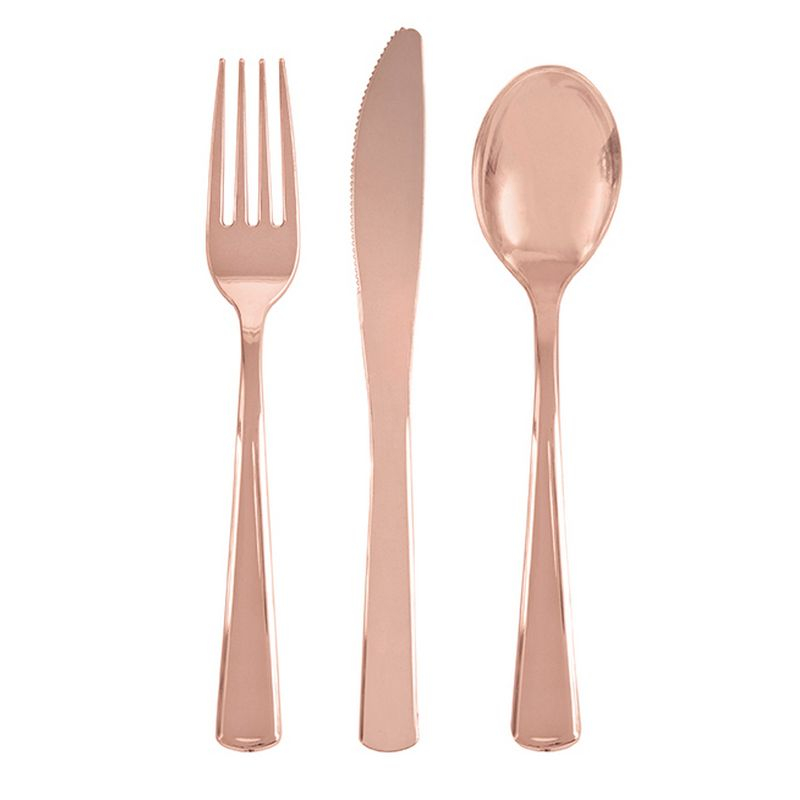 Plastik Bestik Rosaguld - 18 stk (17 cm) | Rosaguld tema Bestik - Temashop