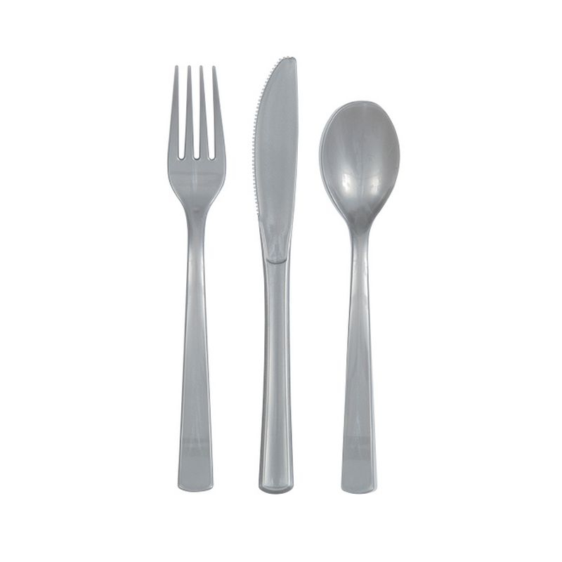 Plastik Bestik Sølv - 18 stk (17 cm) | Sølv tema Bestik - Temashop