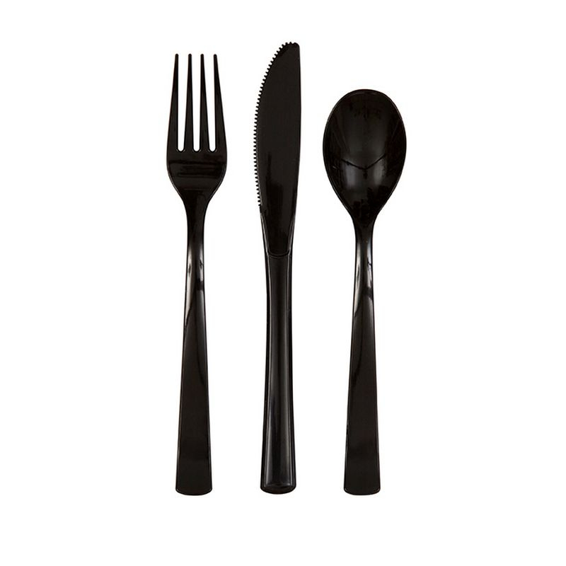 Plastik Bestik Sort - 18 stk (17 cm) - Temashop