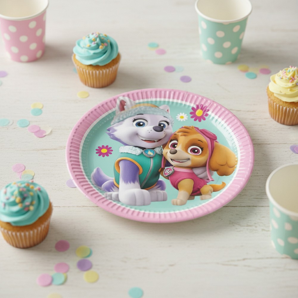 Paw Patrol Skye & Everest Paptallerkener - 8 stk (20 cm) | Paw Patrol Tallerkner - Temashop