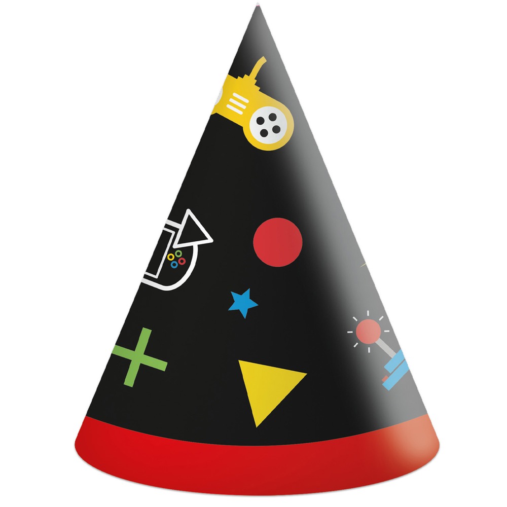 Gaming Partyhatte Sort - 6 stk | Computerspil Partyhatte - Temashop