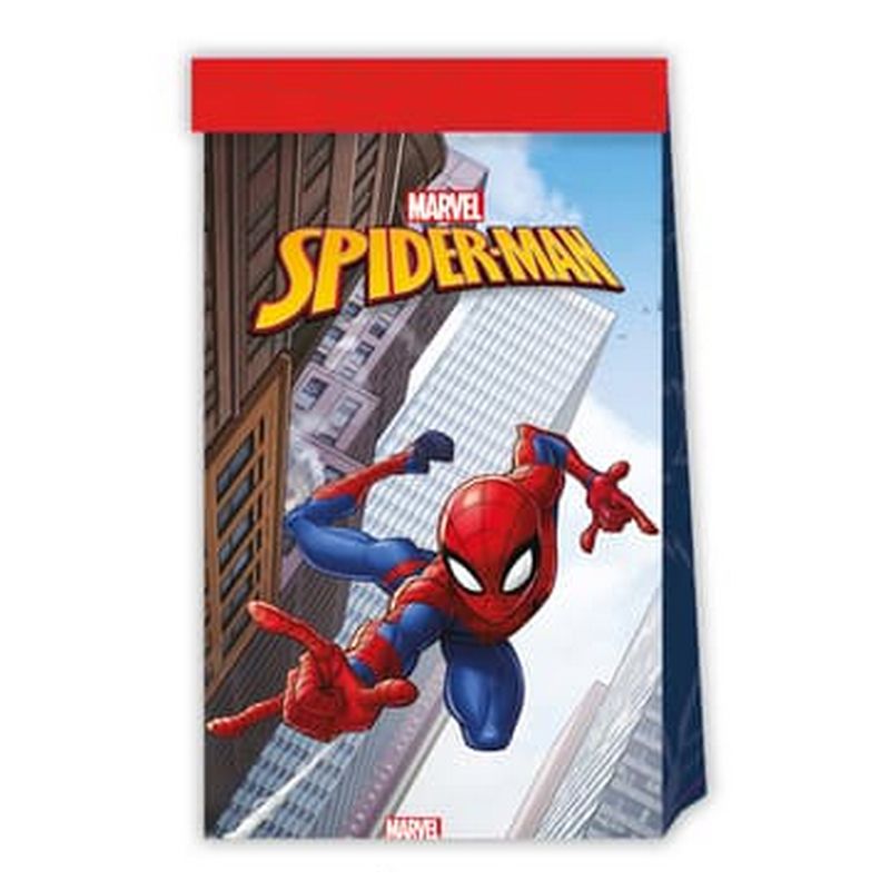 Spider-Man Papir Partyposer - 4 stk | Spider-Man Poser / Goodiebags - Temashop