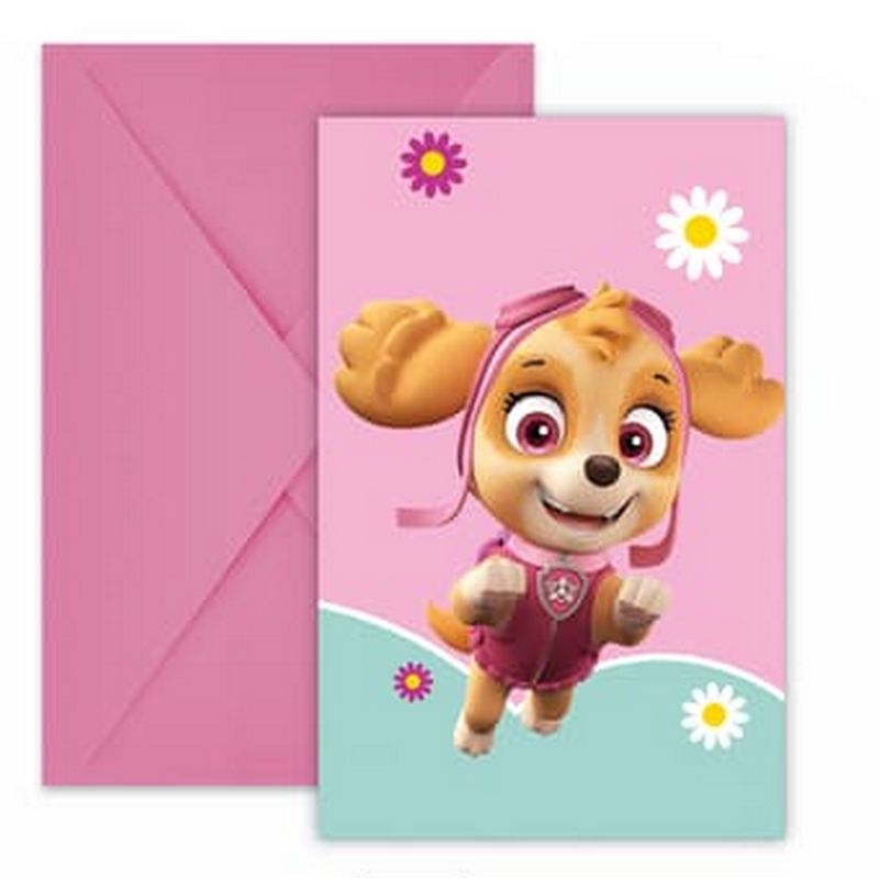 Paw Patrol Skye & Everest Invitationer - 6 stk | Paw Patrol Invitationer - Temashop