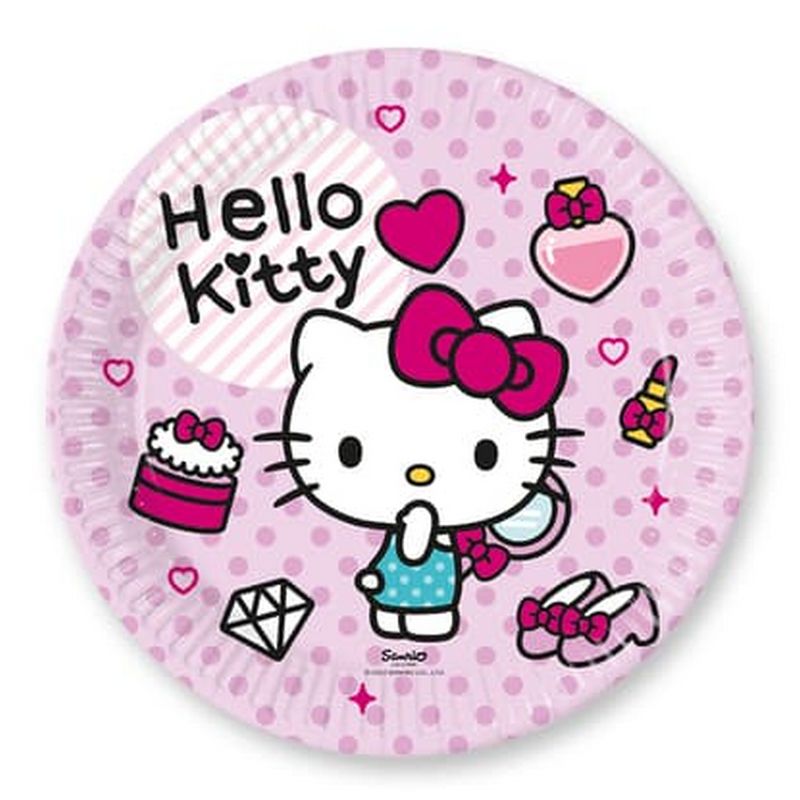 Hello Kitty Fashion Paptallerkener - 8 stk (23 cm) | Hello Kitty Tallerkner - Temashop
