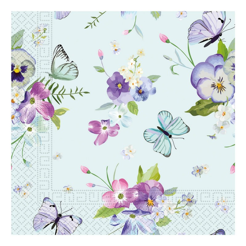 Sommerfugl Servietter Lyseblå - 20 stk (33 cm) | Sommerfugl Servietter - Temashop
