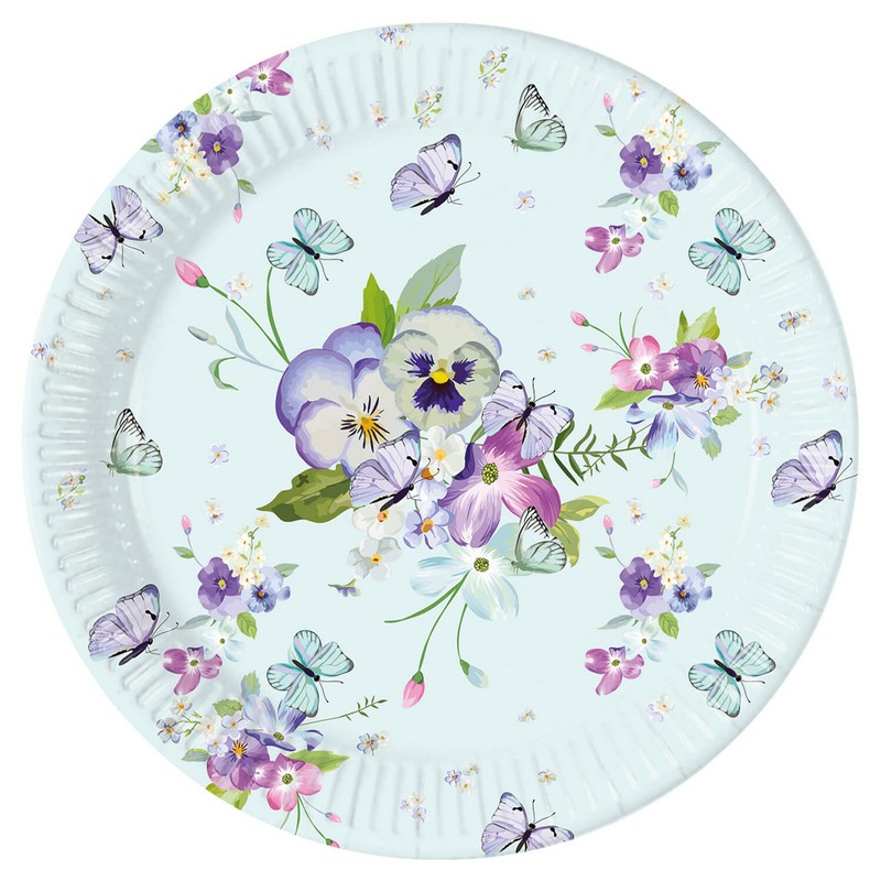 Sommerfugl Paptallerkener Lyseblå - 8 stk (23 cm) | Sommerfugl Tallerkner - Temashop