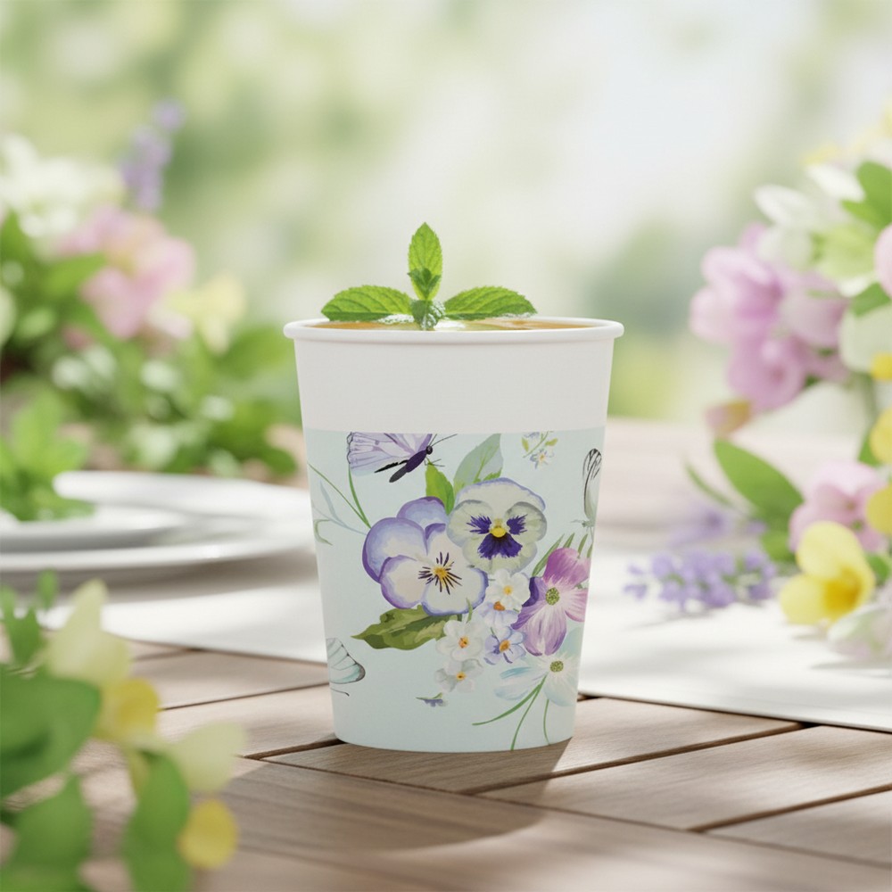 Sommerfugl Papkrus Lyseblå - 8 stk (200 ml) | Sommerfugl Krus - Temashop
