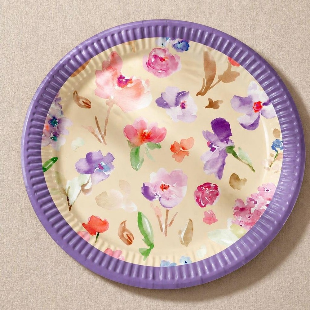 Blomster Paptallerkener Lilla - 8 stk (23 cm) | Blomst Tallerkner - Temashop