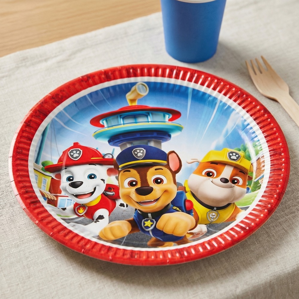 Paw Patrol Pap Frokosttallerkener - 8 stk (20 cm) | Paw Patrol Tallerkner - Temashop