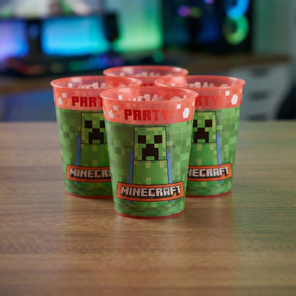 Minecraft Genanvendelige Plastkrus - 4 stk (250 ml) | Minecraft Krus - Temashop