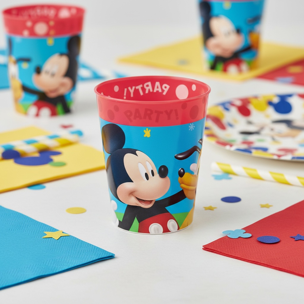 Mickey Mouse Genanvendelige Plastkrus - 4 stk (250 ml) | Mickey Mouse Krus - Temashop