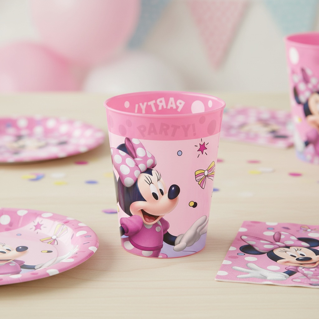 Minnie Mouse Genanvendelige Plastkrus Lyserød - 4 stk (250 ml) | Minnie Mouse Krus - Temashop