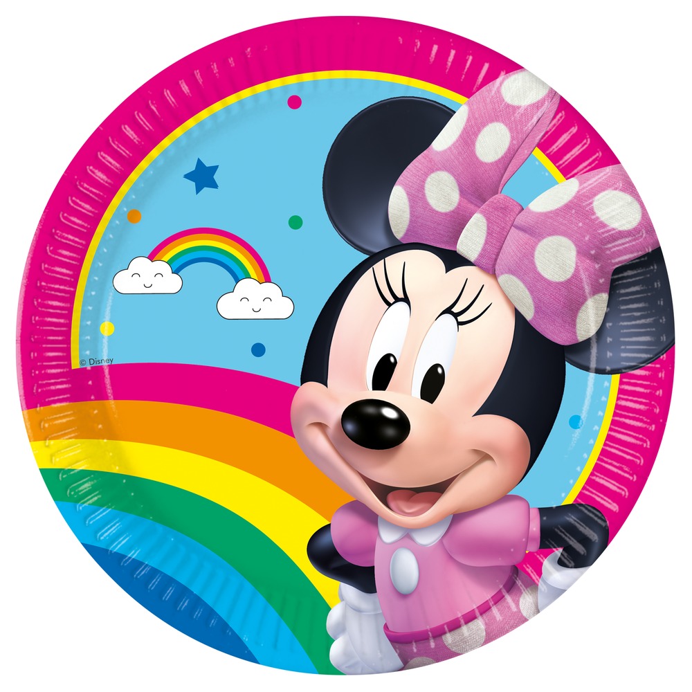 Minnie Mouse Paptallerkener Regnbue - 8 stk (20 cm) | Minnie Mouse Tallerkner - Temashop