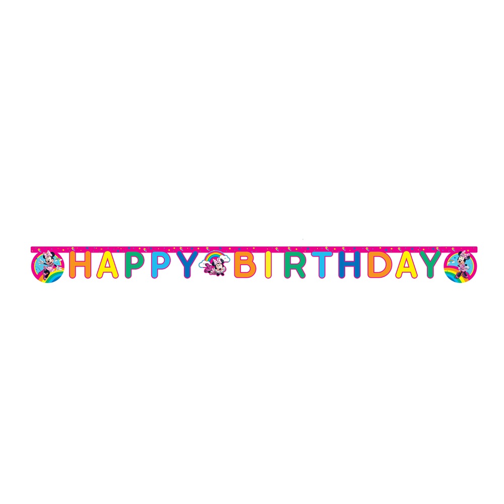 Minnie Mouse Happy Birthday Papirbanner Pink - 1 stk | Minnie Mouse Bannere - Temashop