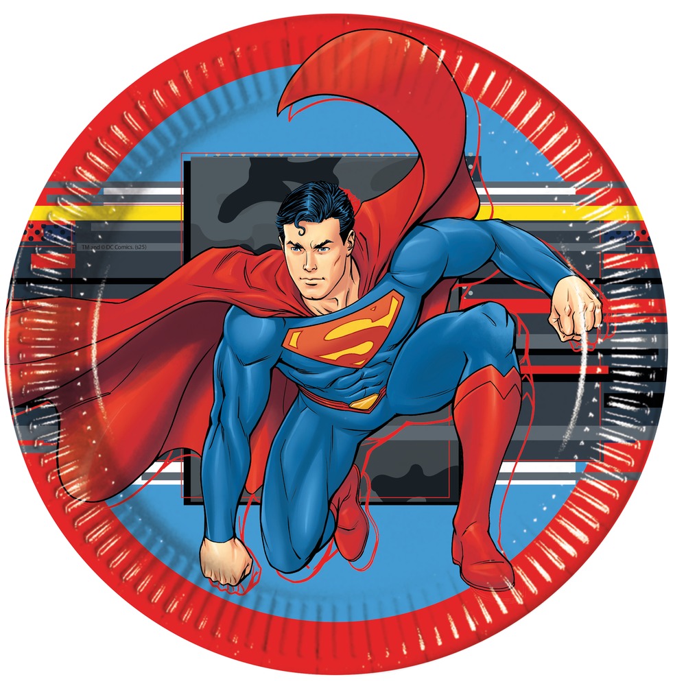 Superman Paptallerkener - 8 stk (23 cm) | Superman Tallerkner - Temashop